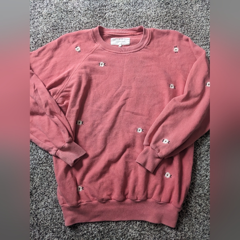 The GREAT. Sweatshirt, pink with flower details